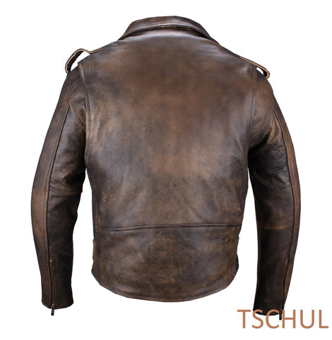 BIKER LEDERJACKE , HIGHWAY , BRANDO , OLDSCHOOL , BROWN , BRAUN , ANTIK , MOTORRAD JACKE