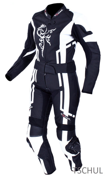 (187) Damen-Motorradkombi Rindsleder zweiteilige *BLACK-WHITE*