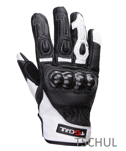 (0316) Motorrad Sporthandschuh Kurz Carbon Schutz *BLACK/WHITE*