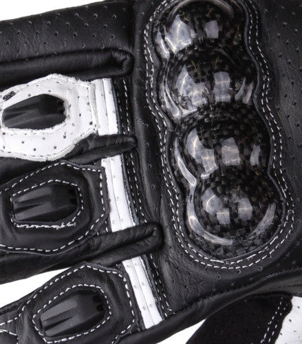 (0316) Motorrad Sporthandschuh Kurz Carbon Schutz *BLACK/WHITE*