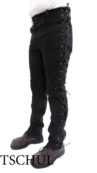 (404) Schnür Lederjeans *Nubuk-Leder* Schwarz