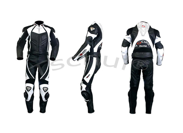 (770) Zweiteilige Motorrad-Lederkombi *Black-White*