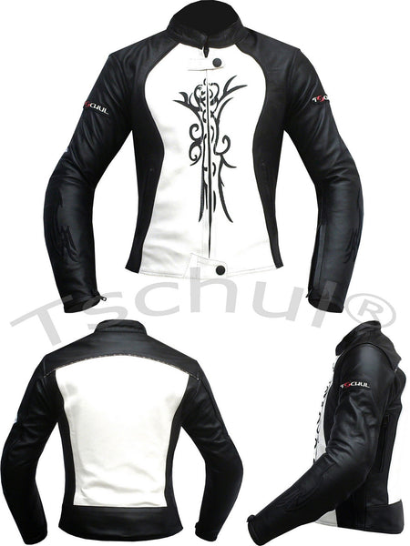 838 Damen Lederjacke Black White