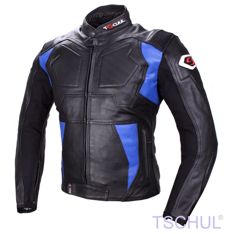 (0850) TSCHUL Racing Motorrad Lederjacke *PREMIUM-QUALITY* Blue