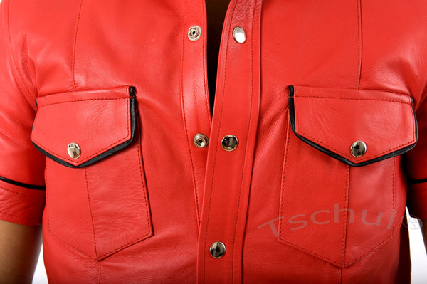 102 Herren Lederhemd Red 'ANILIN-LEDER'