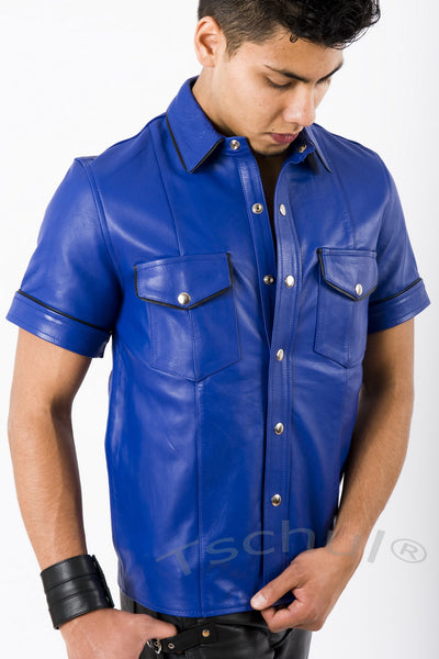 102 Herren Lederhemd Blue 'ANILIN-LEDER'