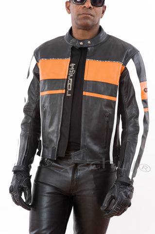 (837) Herren Motorrad Lederjacke *CLASSIC* Orange