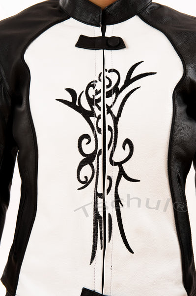 838 Damen Lederjacke Black White