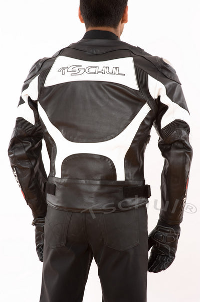 (841) Herren Motorrad Lederjacke "Carbon" Black-White