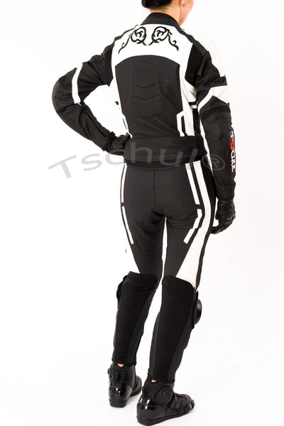 (187) Damen-Motorradkombi Rindsleder zweiteilige *BLACK-WHITE*