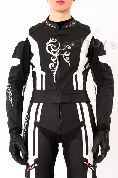 (187) Damen-Motorradkombi Rindsleder zweiteilige *BLACK-WHITE*