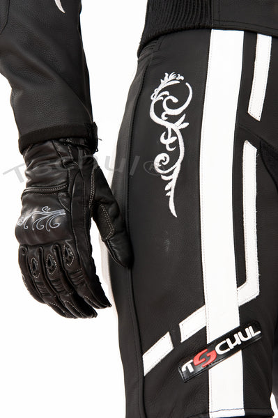 (187) Damen-Motorradkombi Rindsleder zweiteilige *BLACK-WHITE*