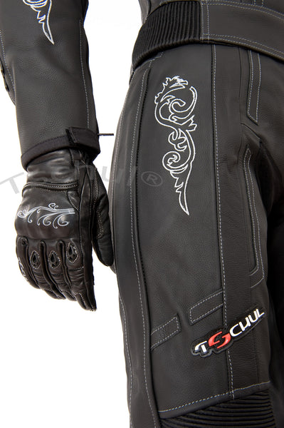 (187) Damen-Motorradkombi Rindsleder zweiteilige *DEEP-BLACK*