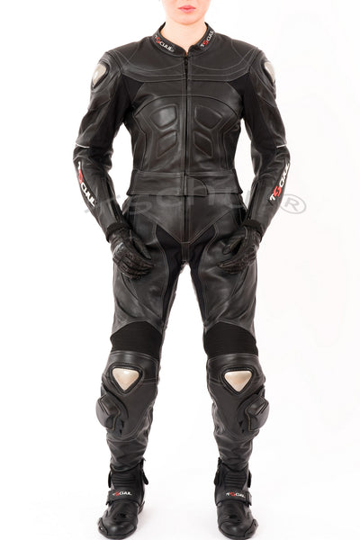 (726) zweiteilige Damen Motorrad-kombi Rindsleder *BLACK*