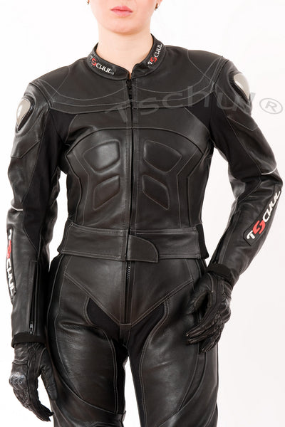 (726) zweiteilige Damen Motorrad-kombi Rindsleder *BLACK*