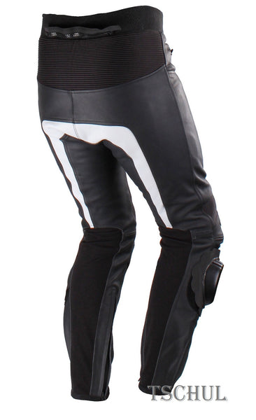 (M-60) MOTORRAD SPORTHOSE AUS RINDSLEDER *BLACK/WHITE*
