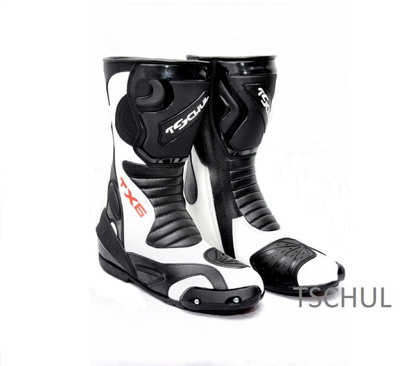 *TX6* Tschul Motorrad Sportstiefel aus Leder ''BLACK-WHITE''