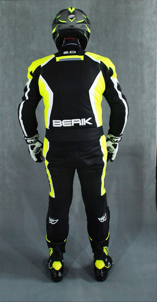 (2.0) *BERIK* 2-TEILER MOTORRAD LEDERKOMBI LS-2 10417 'BLACK/FLUORESCENT'