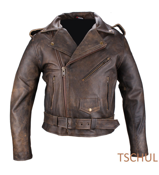 BIKER LEDERJACKE , HIGHWAY , BRANDO , OLDSCHOOL , BROWN , BRAUN , ANTIK , MOTORRAD JACKE