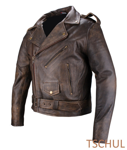 BIKER LEDERJACKE , HIGHWAY , BRANDO , OLDSCHOOL , BROWN , BRAUN , ANTIK , MOTORRAD JACKE