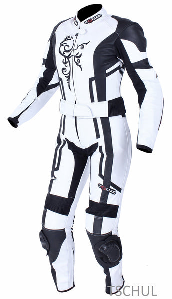 (187) Damen-Motorradkombi Rindsleder zweiteilige *WHITE-BLACK*