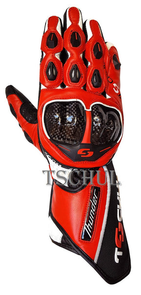 (0250) Tschul Racehandschuh ''THUNDER'' Carbon Schutz *RED*