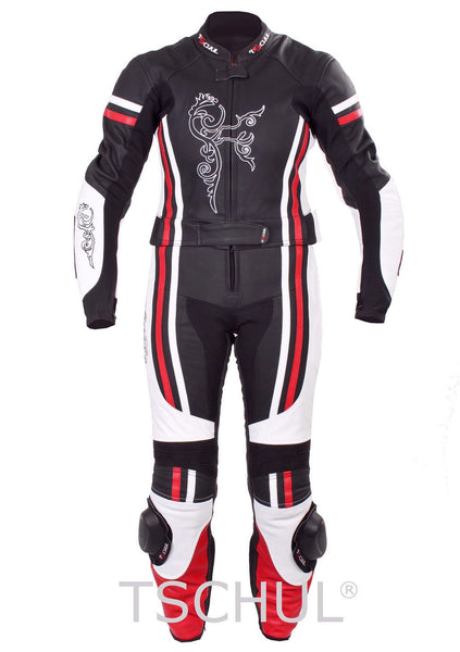 (0554) zweiteilige Damen Motorrad-LederKombi "Black-White-Red"