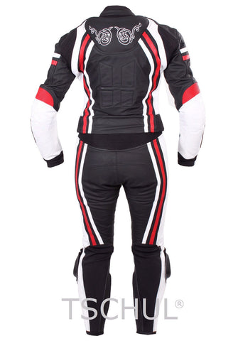 (0554) zweiteilige Damen Motorrad-LederKombi "Black-White-Red"