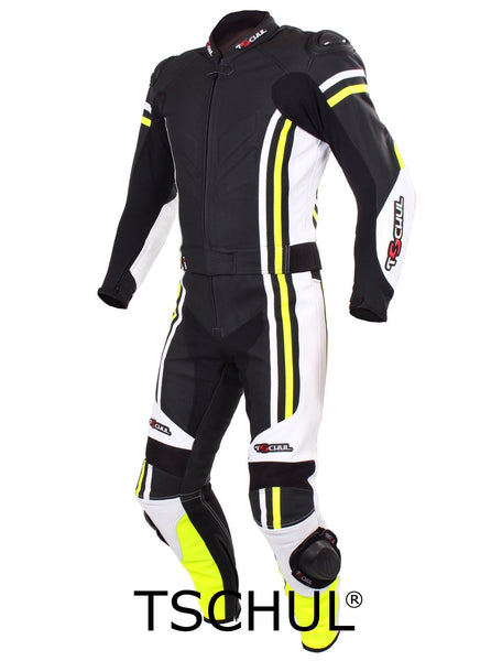 (555) Herren Motorrad Lederkombi *Black-White-Fluorescent*