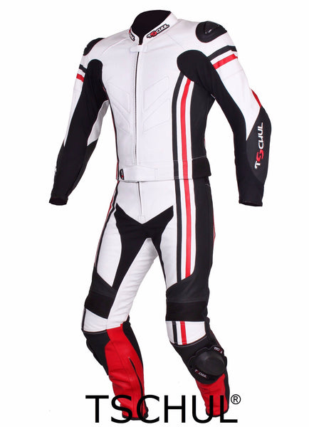 (555) Herren Motorrad Lederkombi *White-Black-Red*