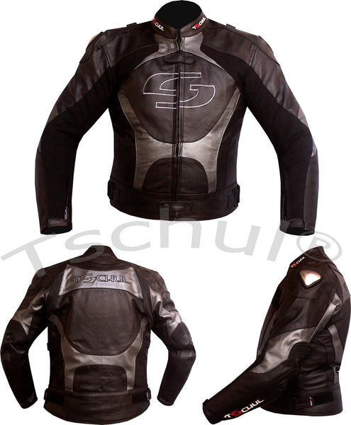 (841) Herren Motorrad Lederjacke "Carbon" Silver-Grey