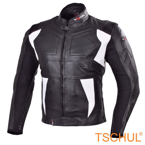 (0850) TSCHUL Racing Motorrad Lederjacke *PREMIUM-QUALITY* Black-White