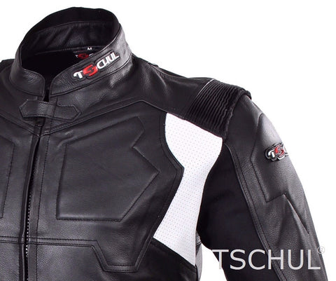 (0850) TSCHUL Racing Motorrad Lederjacke *PREMIUM-QUALITY* Black-White