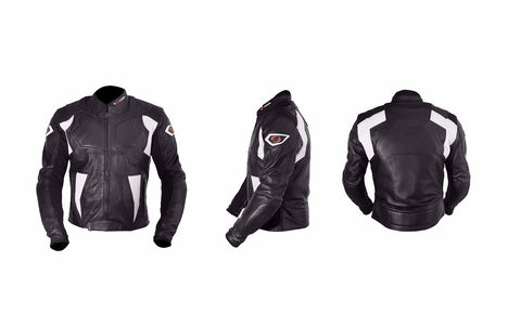 (0850) TSCHUL Racing Motorrad Lederjacke *PREMIUM-QUALITY* Black-White