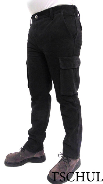 (413) Herren Cargo Lederhose Nubuk Schwarz *Side-Pocket*