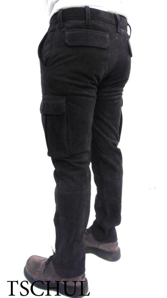 (413) Herren Cargo Lederhose Nubuk Schwarz *Side-Pocket*