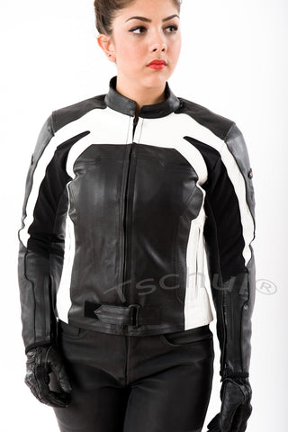 840 Damen Lederjacke Black-White