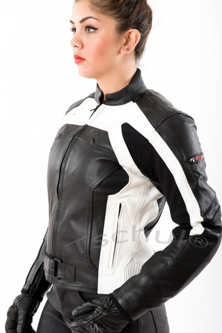 840 Damen Lederjacke Black-White