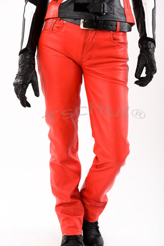 411 Damen-Lederhose Red