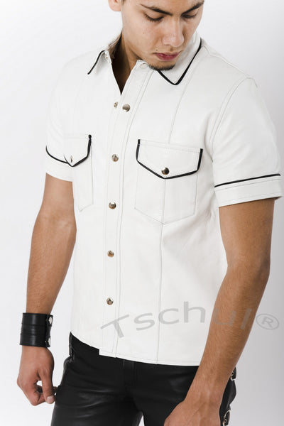 102 Herren Lederhemd White 'ANILIN-LEDER'