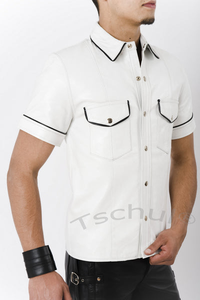 102 Herren Lederhemd White 'ANILIN-LEDER'