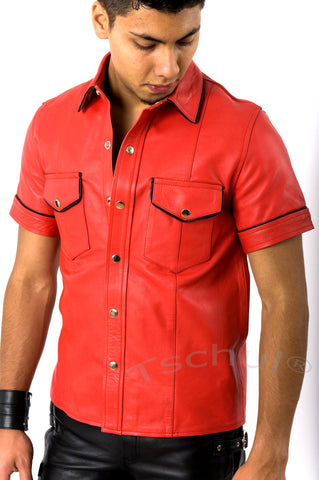 102 Herren Lederhemd Red 'ANILIN-LEDER'