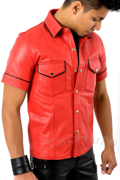 102 Herren Lederhemd Red 'ANILIN-LEDER'