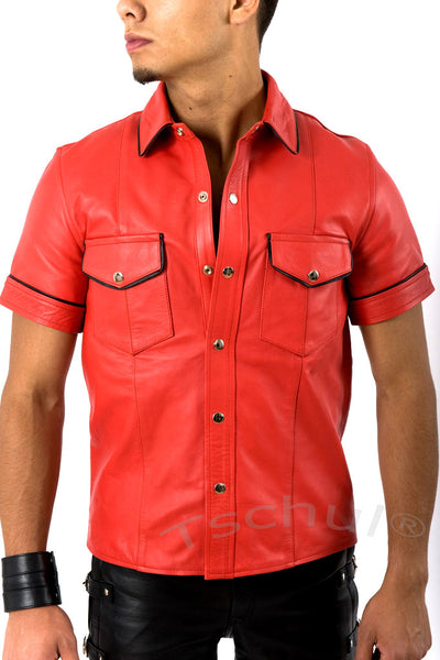 102 Herren Lederhemd Red 'ANILIN-LEDER'