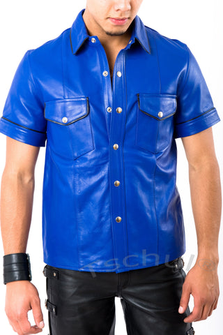 102 Herren Lederhemd Blue 'ANILIN-LEDER'