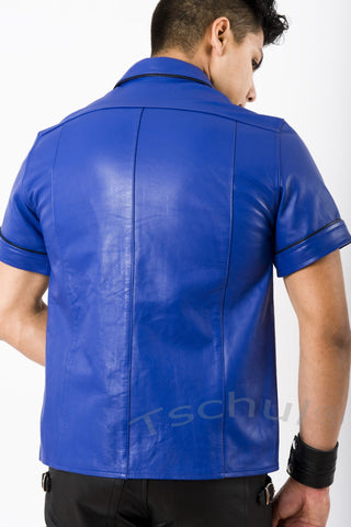 102 Herren Lederhemd Blue 'ANILIN-LEDER'