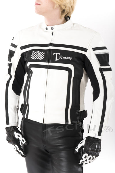 (840) Herren Motorrad Lederjacke *White-Black*