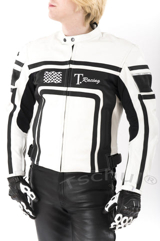 (840) Herren Motorrad Lederjacke *White-Black*