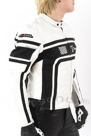 (840) Herren Motorrad Lederjacke *White-Black*