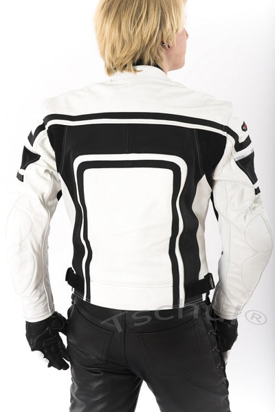 (840) Herren Motorrad Lederjacke *White-Black*